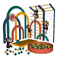 Colorful Kids Playground Equipment With Arches Basketball Hoop Climbing Frame Rope Net And Ball Pit
