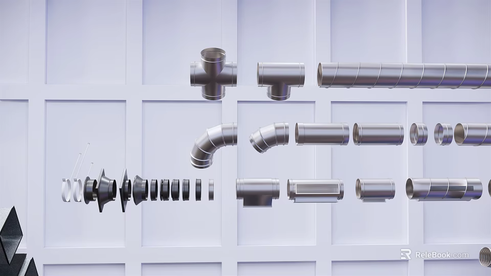 Different Types of Plumbing Pipe Fittings Including T Joints Elbows and Straight Pipes 3d model 