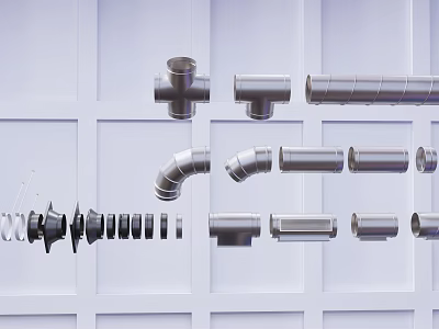 Different Types of Plumbing Pipe Fittings Including T Joints Elbows and Straight Pipes 3d model