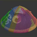 Traditional Conical Hat Deep Blue Body Red Woven Edge Yin Yang Symbol Design