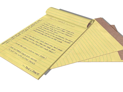 Lined Notebook with Handwritten Text on Yellow Paper Stacked Open 3d model
