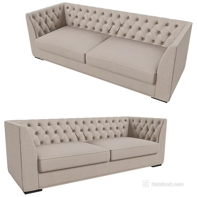 Modern Beige Multi Seat Sofa With Tufted Button Fabric And Armrests Design 3d model