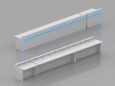 Modern Shopping Mall Lobby With White Counters And Blue LED Lighting 3d model