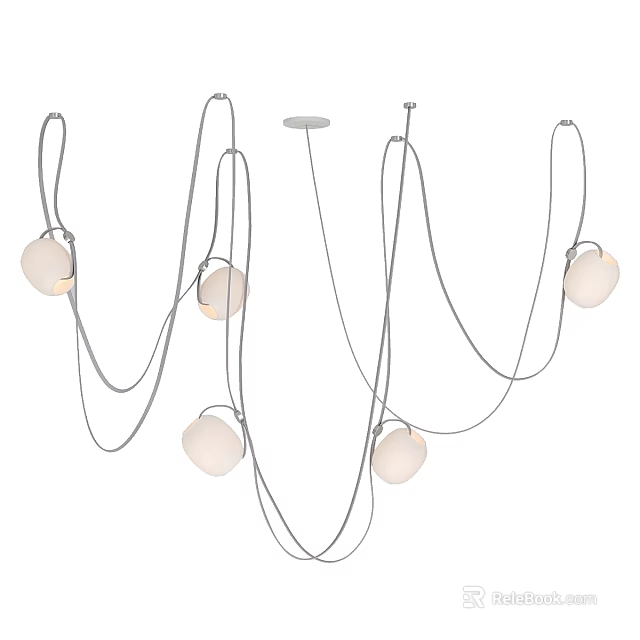 Modern Chandelier with Multiple Spherical Bulbs Hanging on Silver Metal Chains 3d model