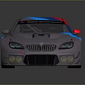 Sleek Silver Gray Sports Car With Blue Red Stripes And Black Wheels