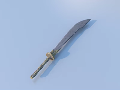 Traditional Decorative Knife With Long Sharp Blade And Ornate Golden Handle 3d model