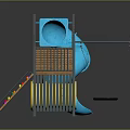 Playground Equipment With Blue Spiral Slide Wooden Structure Rope Ladder Yellow Tunnel And Climbing Wall