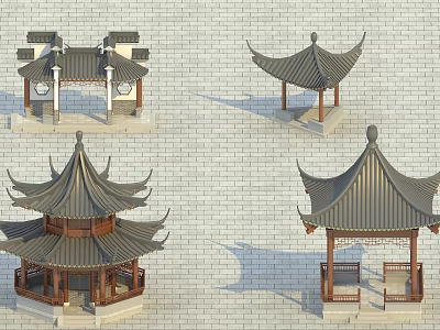 Ancient Chinese Architecture Traditional Pavilion With Classic Tiled Roof And Curved Wooden Eaves 3d model