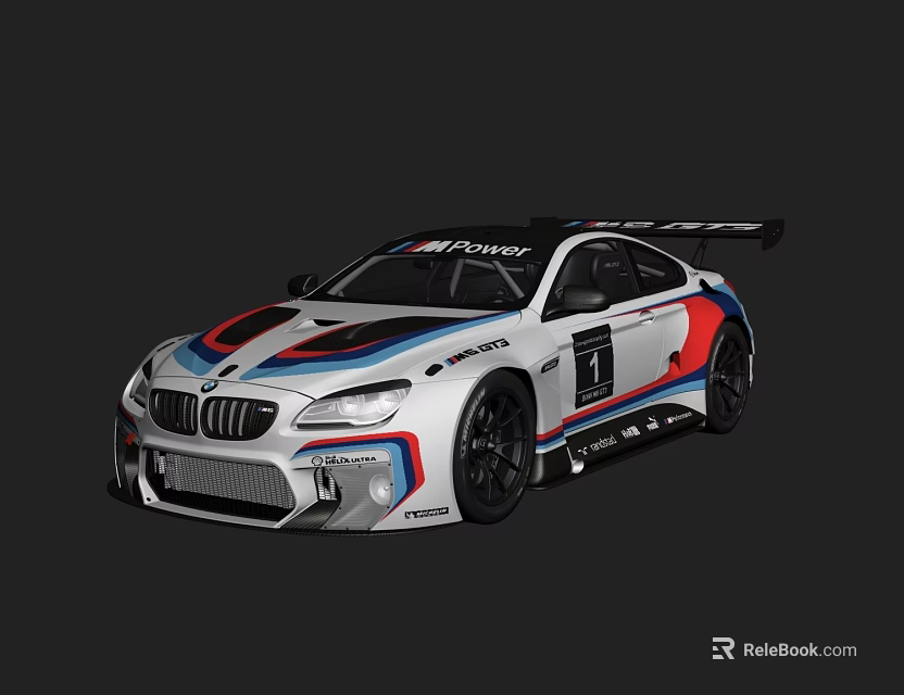 BMW M Power Race Car With White Blue Red Stripes And Aerodynamic Design 3d model 