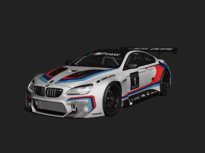 BMW M Power Race Car With White Blue Red Stripes And Aerodynamic Design 3d model