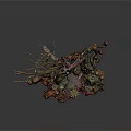 Whimsical Fantasy Scene Sculpture With Deer Figure Twisted Branches Green Foliage Moss And Wooden Base