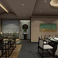 Chinese Style Private Room Interior Design With Tables Chairs And Decorative Painting