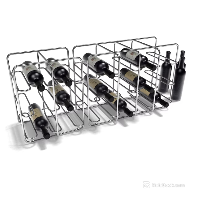 Modern Metal Wine Rack With Multiple Compartments Holding Wine Bottles 3d model 