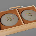 Traditional Wooden Ornament Decoration Set With Red Ribbon And Golden Patterns