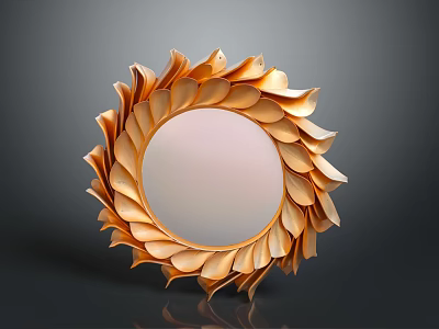 Elegant Golden Leaf Shaped Round Decorative Mirror With Ornate Frame Design 3d model