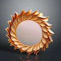 Elegant Golden Leaf Shaped Round Decorative Mirror With Ornate Frame Design 3d model