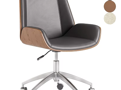 Modern Office Chair With Leather Upholstery Wooden Backrest And Metal Base Wheels 3d model
