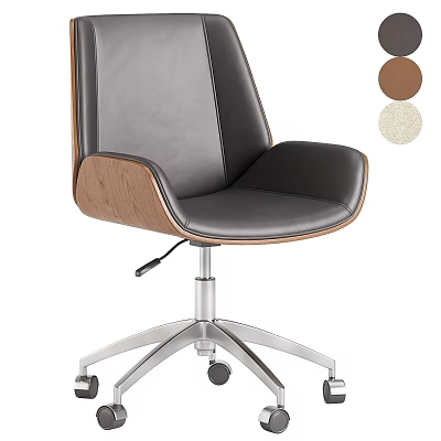 Modern Office Chair With Leather Upholstery Wooden Backrest And Metal Base Wheels 3d model