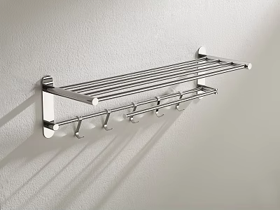 Modern Wall Mounted Bathroom Cabinet Rack with Stainless Steel Shelf and Multiple Hooks 3d model