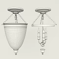 Modern Chrome Chandelier With Hanging Chain Metal Frame And Clear Glass Shade Featuring Two Bulbs