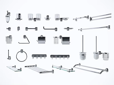 Modern Stainless Steel Bathroom Accessories Including Towel Racks Toilet Brush Holders And Hooks 3d model