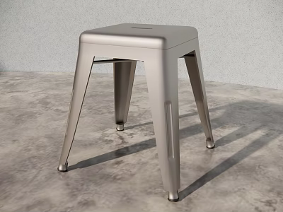 Modern Simple Silver Gray Metal Stool With Square Seat And Four Legs 3d model