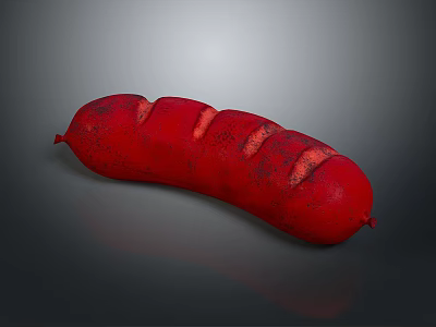 Juicy Red Grilled Sausage with Sliced Parts and Crispy Surface on Dark Background 3d model