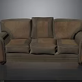 Modern Brown Three Seater Sofa With Two Tone Cushions And Curved Armrests