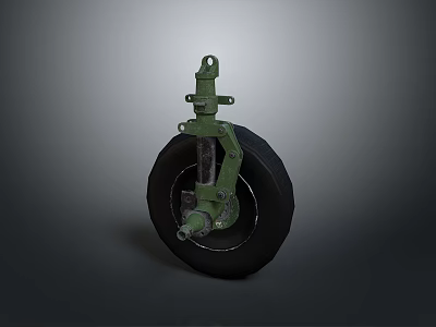Green Mechanical Wheel Component With Metal Bracket And Black Rubber Tire 3d model