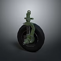 Green Mechanical Wheel Component With Metal Bracket And Black Rubber Tire