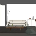 Modern Living and Dining Room Interior With White Sofa Wooden Coffee Table And Glass Chair
