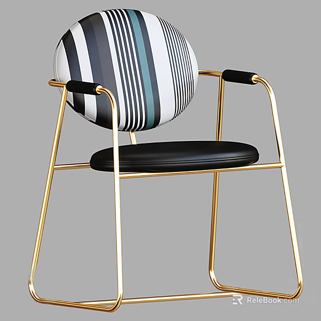 Modern Leisure Chair With Striped Backrest Golden Metal Frame And Black Seat 3d model 