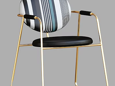 Modern Leisure Chair With Striped Backrest Golden Metal Frame And Black Seat 3d model