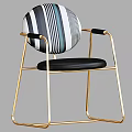 Modern Leisure Chair With Striped Backrest Golden Metal Frame And Black Seat
