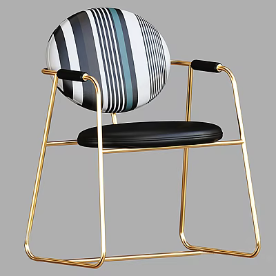 Modern Leisure Chair With Striped Backrest Golden Metal Frame And Black Seat 3d model