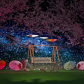 Starry Night Cherry Blossom Photo Spot With Swing And Colorful Umbrellas