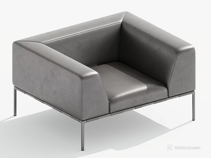 Modern Gray Single Sofa With Leather Upholstery Sleek Design And Metal Legs 3d model 