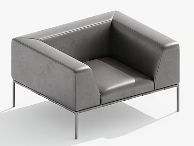 Modern Gray Single Sofa With Leather Upholstery Sleek Design And Metal Legs 3d model