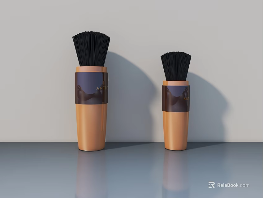 Two Orange Brushes With Brown Decoration On Gray Surface And White Wall Background 3d model