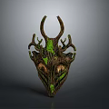 Mystical Animal Mask With Antler Horns Green Moss And Wooden Texture