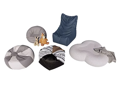 Various Bean Bag Chairs in Gray Blue and Striped Designs with Cloud Shaped Styles 3d model