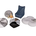 Various Bean Bag Chairs in Gray Blue and Striped Designs with Cloud Shaped Styles