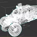 Off Road Custom Car With Large Tires Metal Armor Exposed Engine And Rear Spoiler