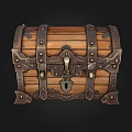 Vintage Wooden Treasure Chest With Metal Straps Lock And Decorative Rivets