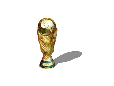World Cup Golden Trophy With Detailed Globe Design And Green Base 3d model