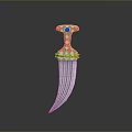 Ornate Dagger Weapon With Golden Decoration Blue Gemstone And Silver Blade
