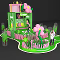 McDonald's Themed Photo Spot With Pink Flowers Green Structure And Coca-Cola Decorations