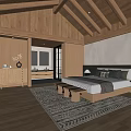 Modern Log Style Guest Room 3d model