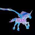 Iridescent Winged Unicorn Sculpture With Crystal Body And Running Pose On Black Background