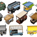 Various Colorful Functional Carts With Awnings Open Design And Display Shelves